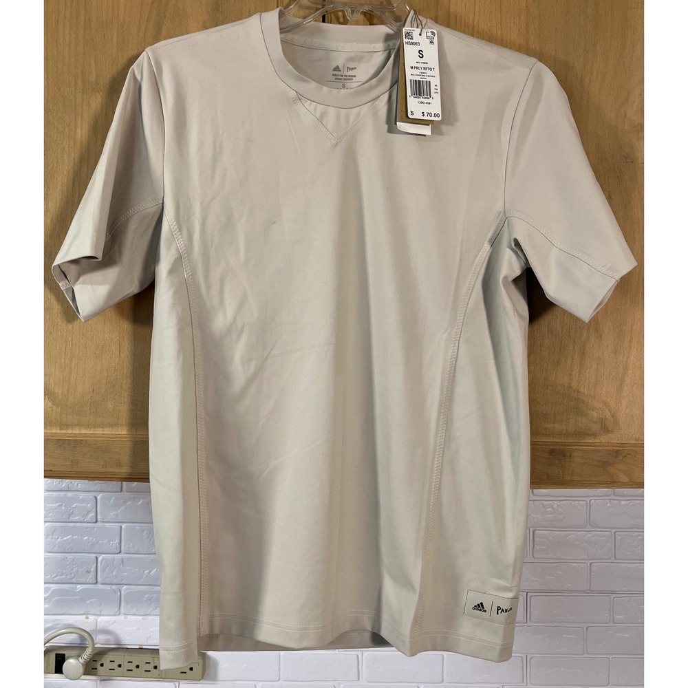 Adidas Parley T-Shirt Mens‎ Small Beige New With Tags HS9063 Short Sleeve